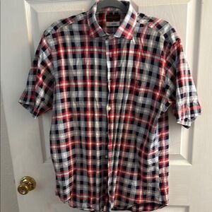 Thomas Dean Red and Blue Casual Button Down Shirt